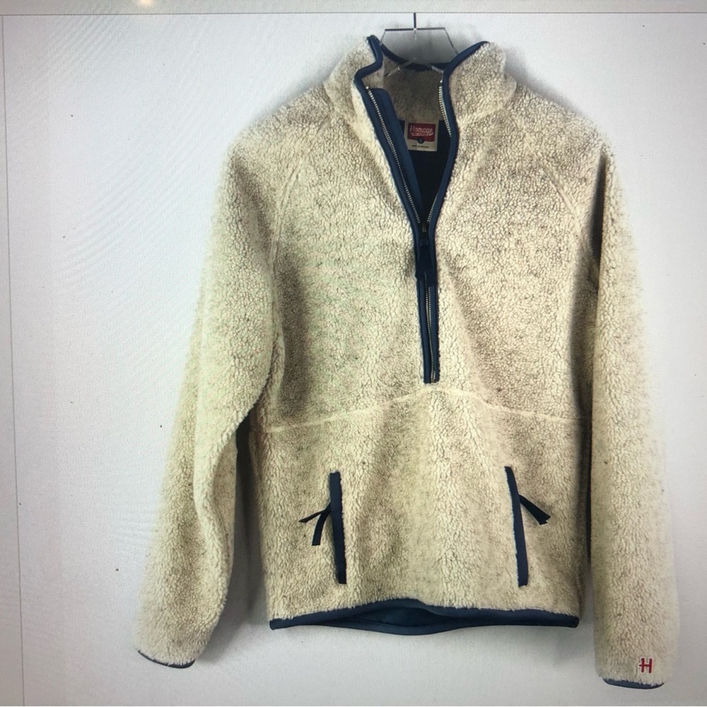Homage Half Zip Sherpa Fleece Pullover Jacket Beige Blur Contrast Zip Pocket $25